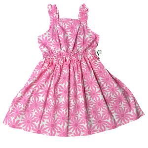 Little Lass Girls Size 5 Pink Daisy Floral Dress NWT Cotton, Ruffle
